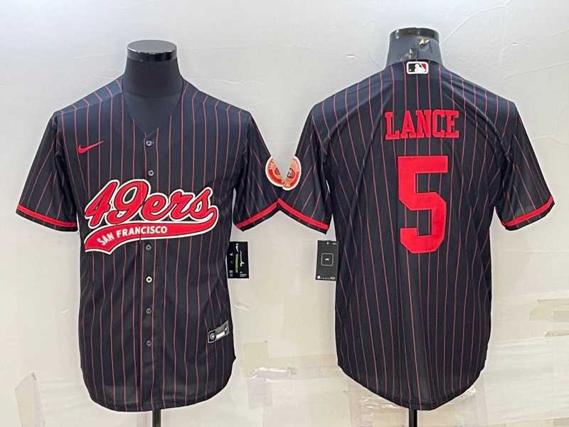 Men's San Francisco 49ers #5 Trey Lance Black With Patch Cool Base Stitched Baseball Jersey,We sell and wholesale Men's San Francisco 49ers #5 Trey Lance Black With Patch Cool Base Stitched Baseball Jersey on line form chian!